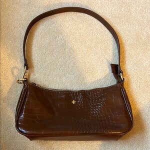 Brown Crocodile Baguette Shoulder Bag